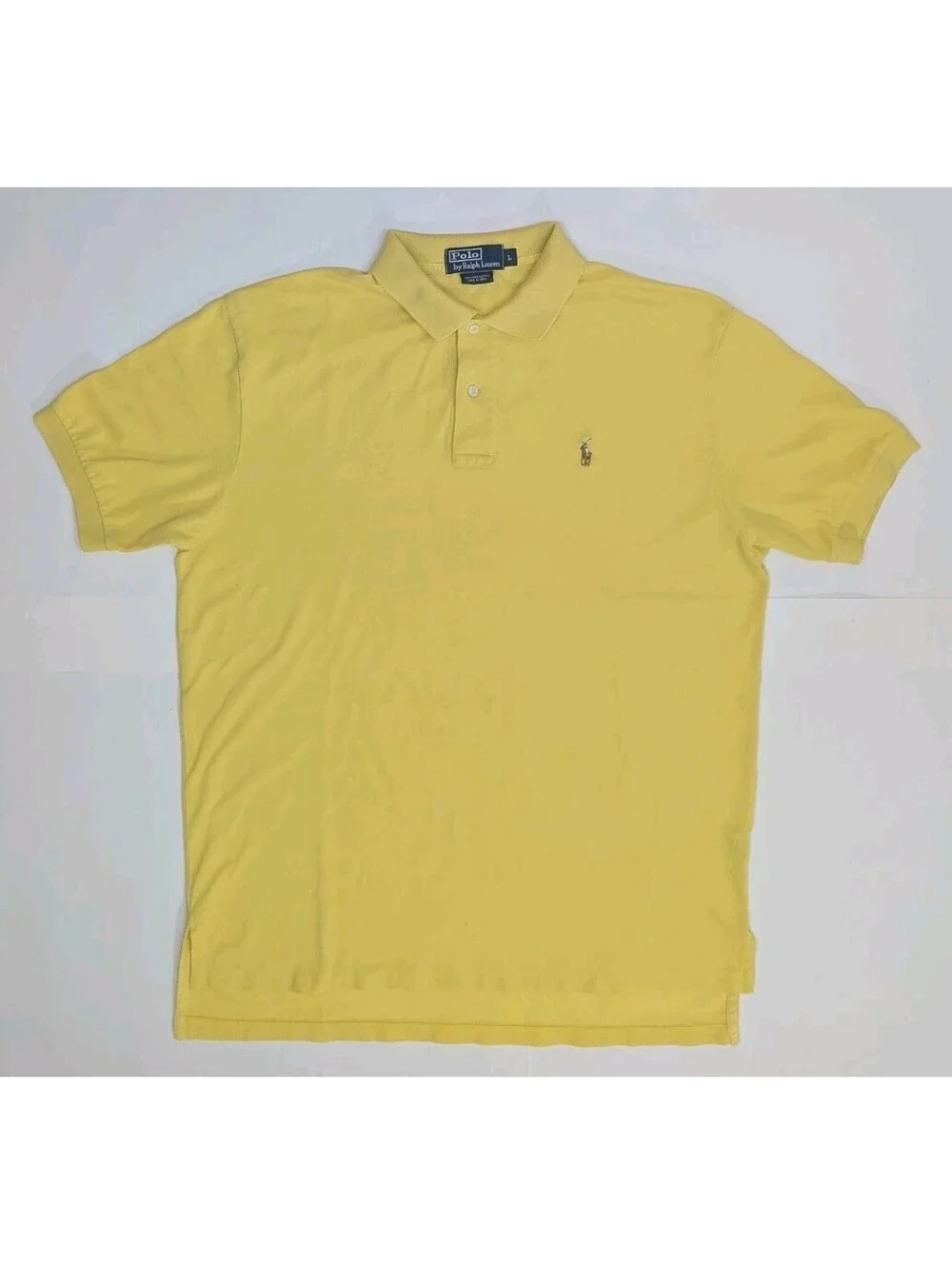 Polo Ralph Lauren Shirt Mens L Yellow Classic Fit Flesh Pony Pima Soft Touch